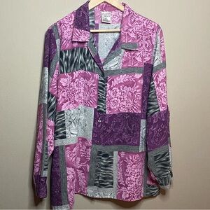 Allison Daley Blouse Women 20W Pink Purple Floral Patchwork Button Front